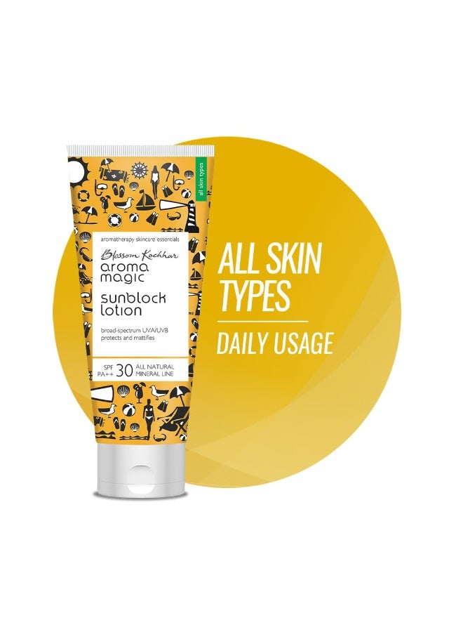 Aroma Magic Matte Sunblock Sunscreen Lotion | Spf 30 Pa++ Protection With Non-nano Zinc Oxide | No Parabens, Alcohol-free | Calendula, Chamomile | Chemical-free | All Skin |  Pack Of 1 100ml - Image 1