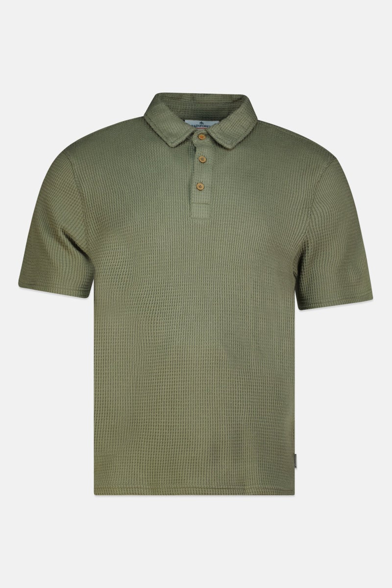 Rainforest Men Regular Fit Textured Short Sleeve Polo Shirt, Olive - Image 2