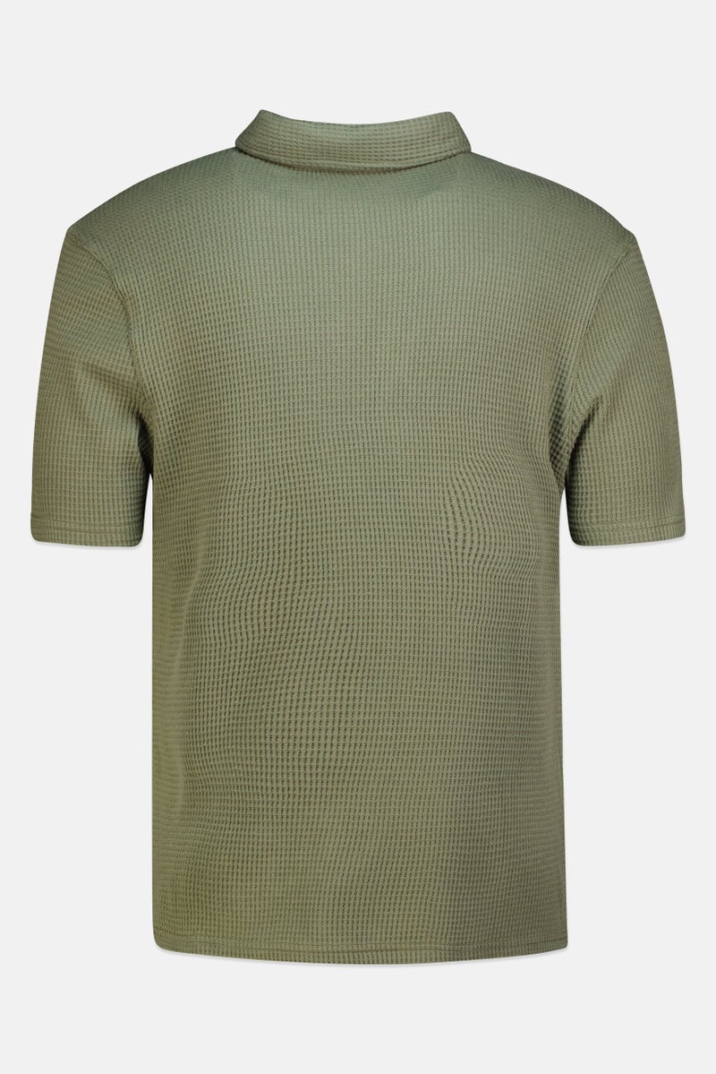 Rainforest Men Regular Fit Textured Short Sleeve Polo Shirt, Olive - Image 3