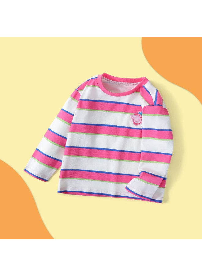 Peppa Pig spring Striped Long-sleeve Girls' T-shirt - Soft & Comfortable Pullover Tee For Toddlers - Image 2