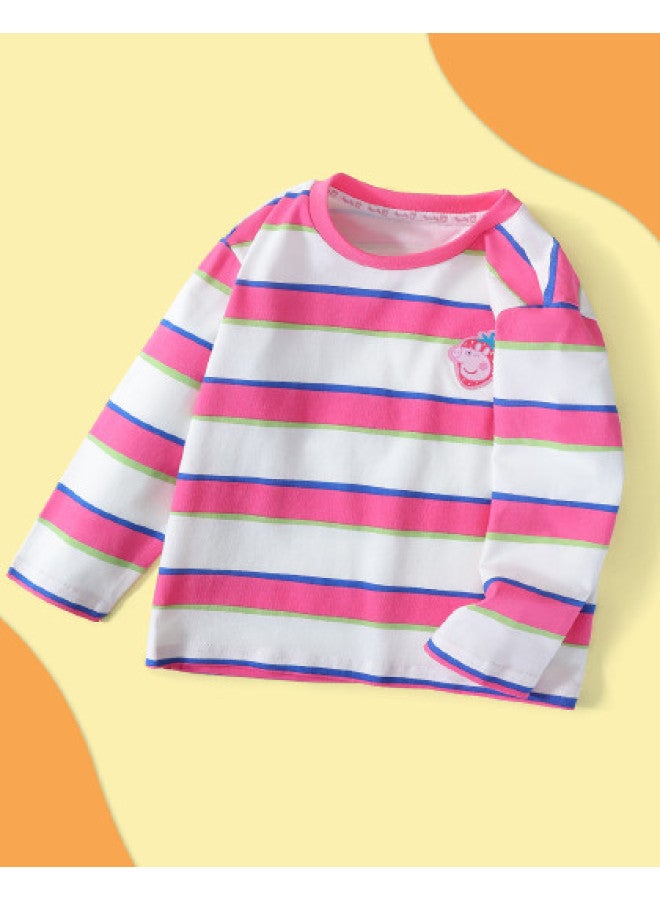 Peppa Pig spring Striped Long-sleeve Girls' T-shirt - Soft & Comfortable Pullover Tee For Toddlers - Image 1