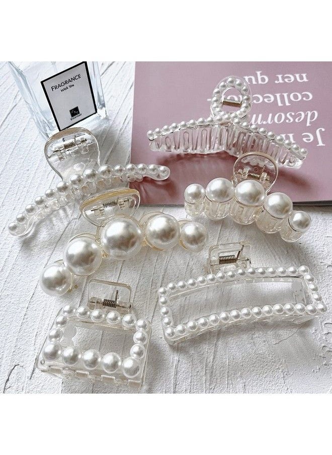 Sisiaipu - 6 Pcs Large Pearl Claw Clips Pearl Clips Hair Claw Clips For Thick Hair White Hair Clips For Wedding Nonslip Jaw Clips Hair Styling Gift Hair Accessories For Women And Girls - Image 1