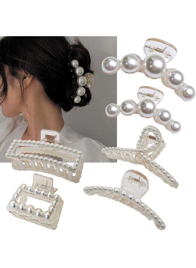 Sisiaipu - 6 Pcs Large Pearl Claw Clips Pearl Clips Hair Claw Clips For Thick Hair White Hair Clips For Wedding Nonslip Jaw Clips Hair Styling Gift Hair Accessories For Women And Girls - Image 1