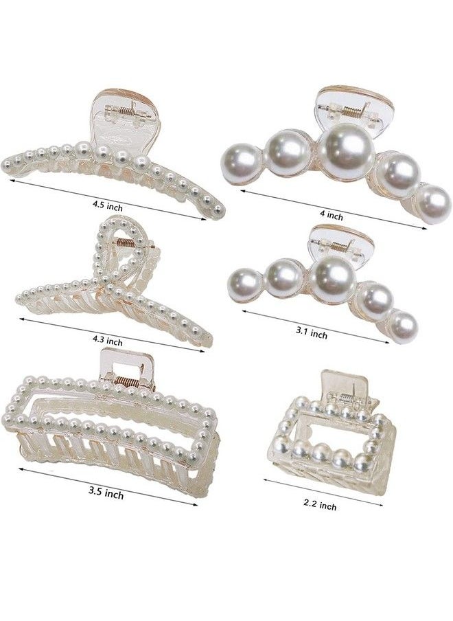 Sisiaipu - 6 Pcs Large Pearl Claw Clips Pearl Clips Hair Claw Clips For Thick Hair White Hair Clips For Wedding Nonslip Jaw Clips Hair Styling Gift Hair Accessories For Women And Girls - Image 1