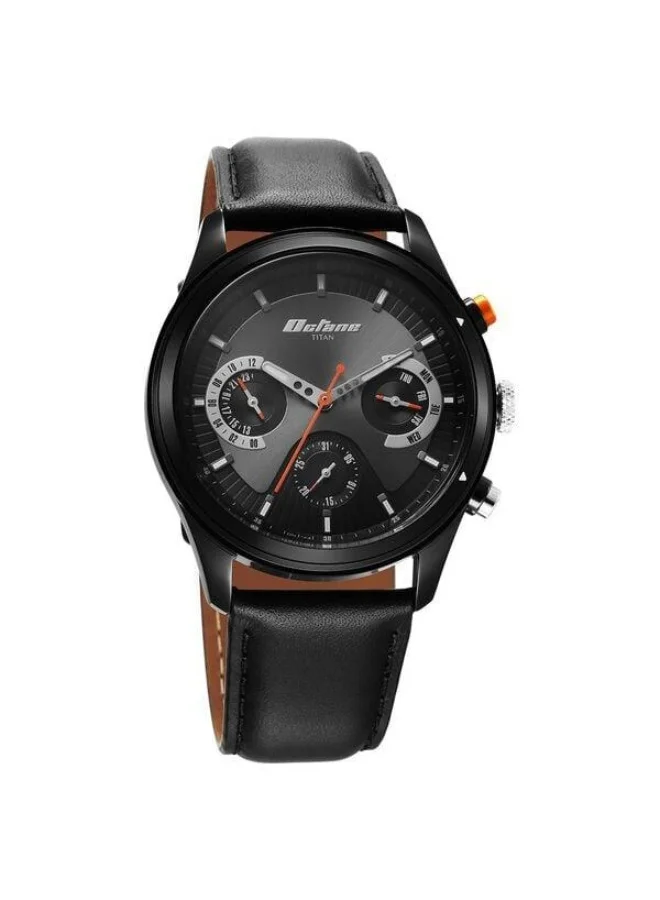 تيتان Octane Quartz Multifunction Black Dial Black Leather Strap Watch for Men - 1805KL02