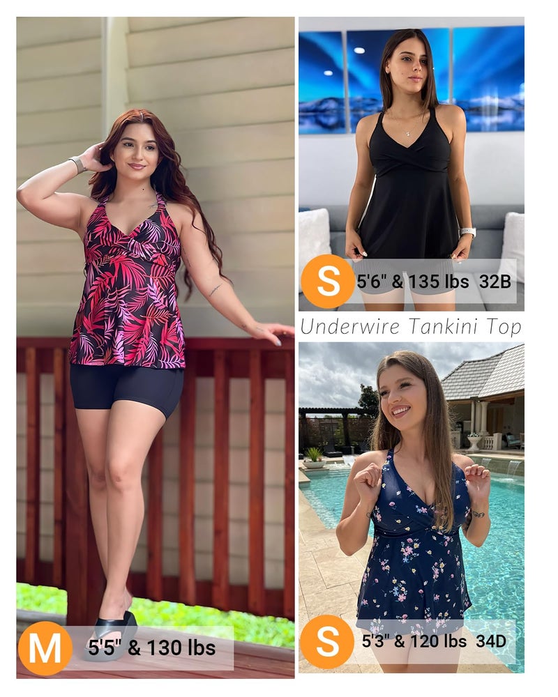 Yonique Women Underwire Tankini Top - Flowy Swimsuit Top Only Cross Back Twist Bathing Suit No Bottom 2025 Blue Paisley L - Image 5