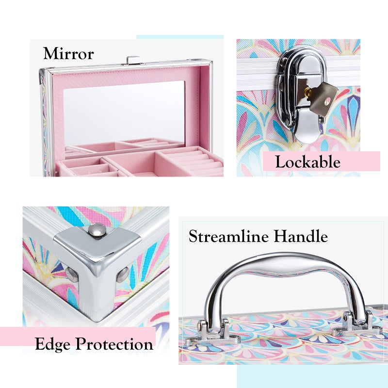 Hododou Girls Jewelry Box Organizer with Drawer & Mirror, Mermaid Tail Style Lockable Storage Case for Kid or Little Girls Jewelry and Hair Accessories - Image 4