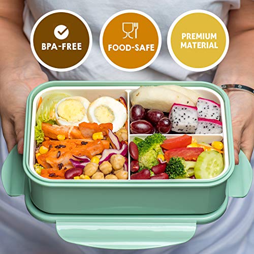 LOVINA Bento Boxes for Adults - 1100 ML Bento Lunch Box For Kids Childrens With Spoon & Fork - Durable Perfect Size for On-the-Go Meal, BPA-Free and Food-Safe Materials(Green) - Image 2