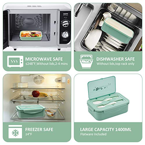 LOVINA Bento Boxes for Adults - 1100 ML Bento Lunch Box For Kids Childrens With Spoon & Fork - Durable Perfect Size for On-the-Go Meal, BPA-Free and Food-Safe Materials(Green) - Image 4