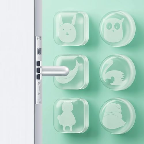 KolorFish Wall Protectors, 6 PCS Self-Adhesive Door Handle Bumper Guard Stopper, Rubber Self- Adhesive Crash pad (Transparent Animal) - Image 1