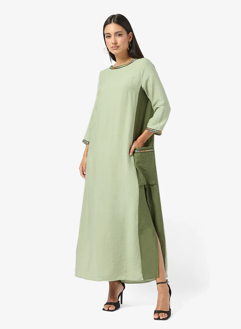 Khizana  Jalabiya With Embroidered Trim for Women | Best Price UAE