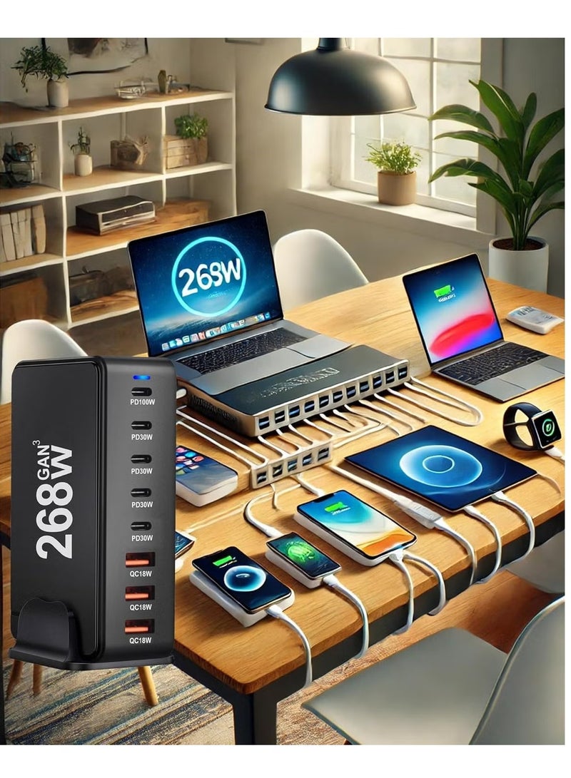 ELTRAZONE محطة شحن سريعة 268 واط USB-C 8 منافذ لشحن أجهزة الكمبيوتر المحمولة والهواتف والأجهزة اللوحية والأجهزة الذكية - شحن سريع، USB-C PD، حماية من الشحن الزائد والدوائر القصيرة، تصميم مدمج وفعال للاستخدام المنزلي والمكتبي - Image 2