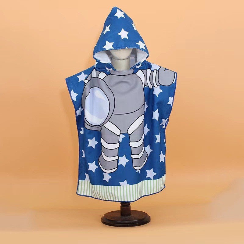 Children'S Bath Towel Cape Cute Cartoon Print Soft Thickened Water-Absorbent Quick-Drying Wearable Microfiber Beach Towel - Image 1