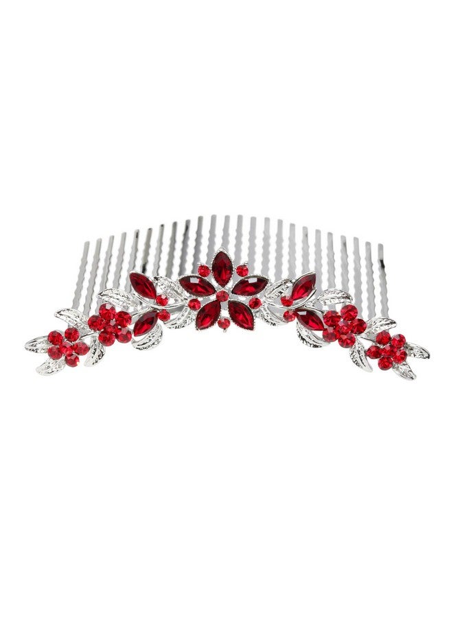 Faship Gorgeous Red Rhinestone Crystal Floral Hair Comb - Image 1