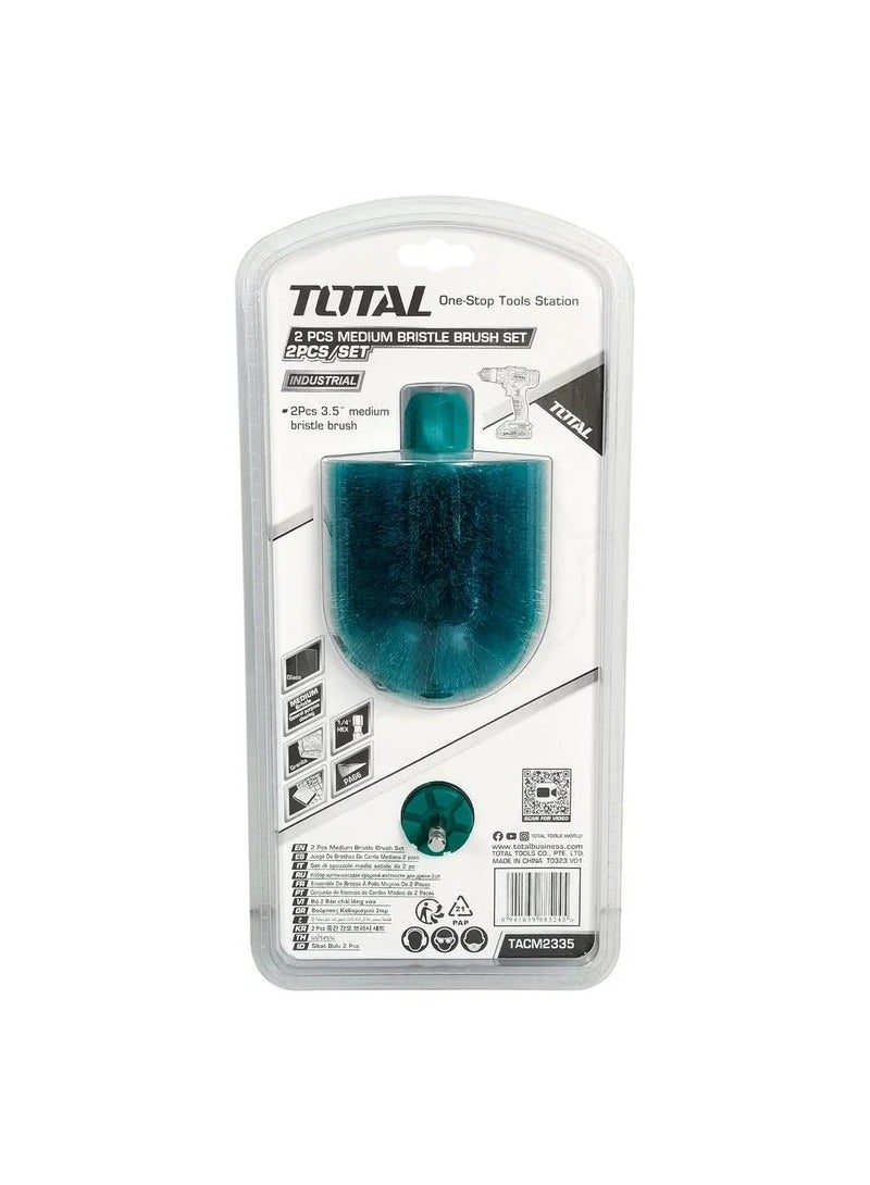 TOTAL Electric Drill Scrubber Brush 2 Pcs Set Stiff Bristle For Cleaning Carpet Metal Tire Bricks 3.5" 3.5" -  TACM2335 - Image 3