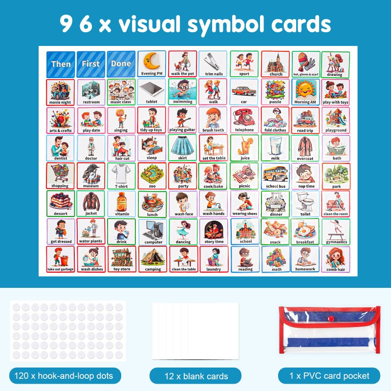 ProCase Visual Schedule for Kids, Daily Routine Core Chart Calender Morning Bedtime Communication Cards Learning Material Wall Planner Behavioral Tool for Kid Toddler Home School -Blue - Image 2