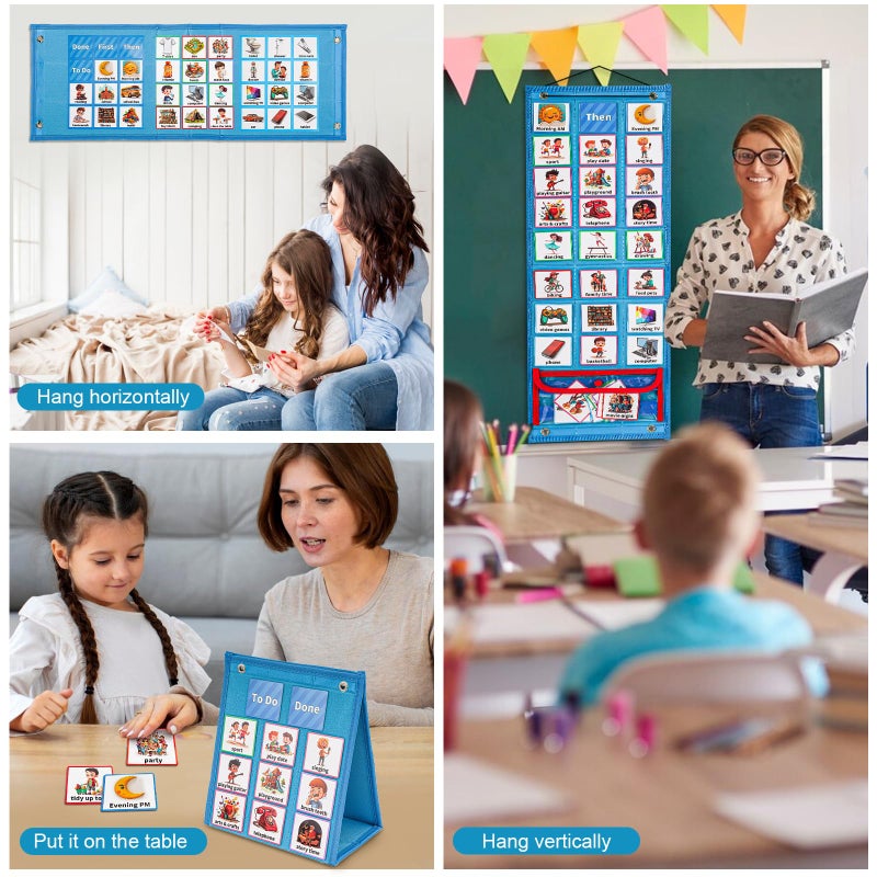 ProCase Visual Schedule for Kids, Daily Routine Core Chart Calender Morning Bedtime Communication Cards Learning Material Wall Planner Behavioral Tool for Kid Toddler Home School -Blue - Image 4