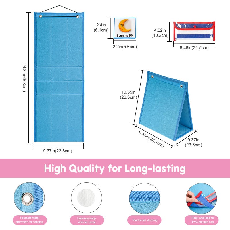 ProCase Visual Schedule for Kids, Daily Routine Core Chart Calender Morning Bedtime Communication Cards Learning Material Wall Planner Behavioral Tool for Kid Toddler Home School -Blue - Image 5