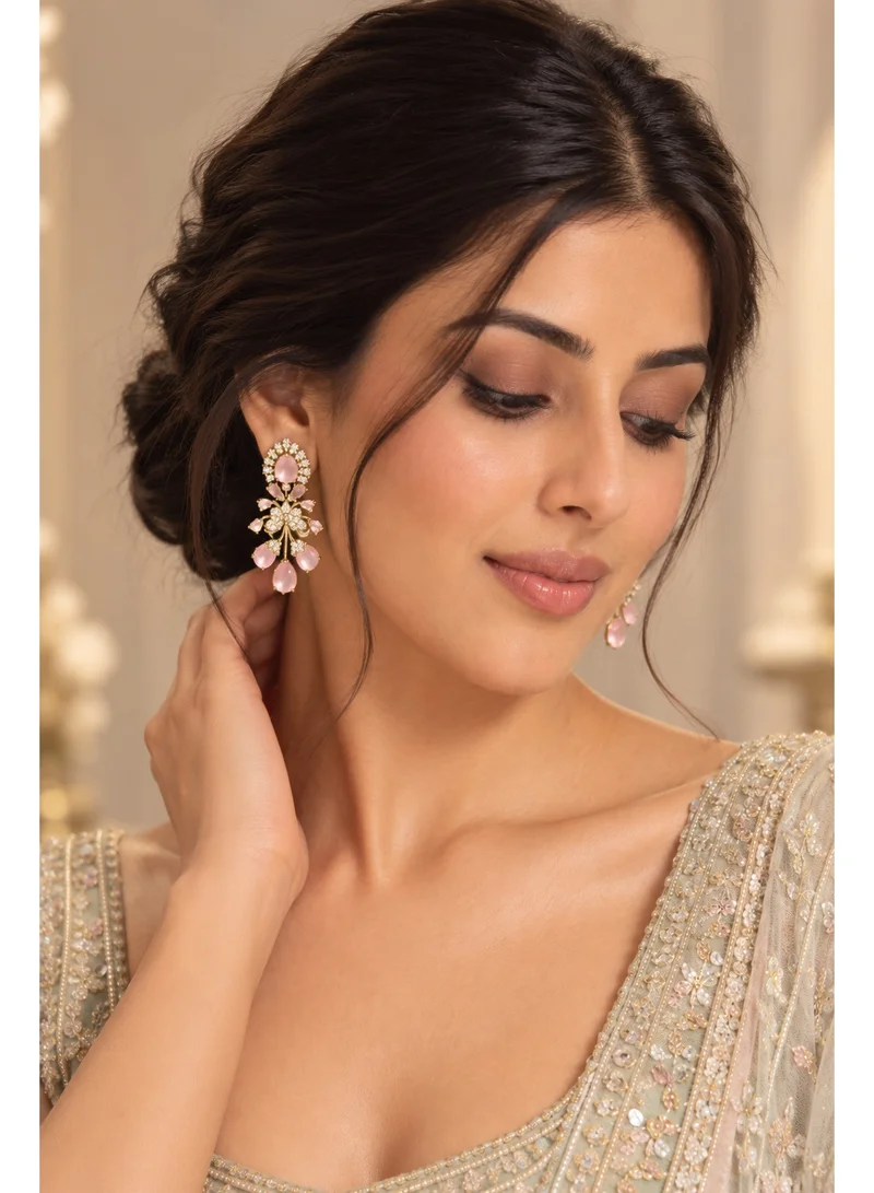 Lehar Women’s Blush Pink Floral Crystal Drop Earrings