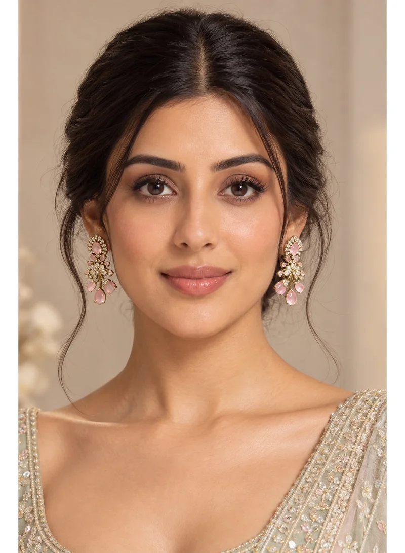 Lehar Women’s Blush Pink Floral Crystal Drop Earrings
