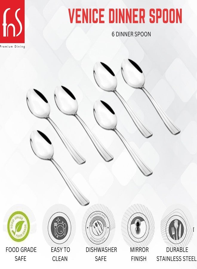 FnS Premium Stainless Steel Venice Dinner Spoon (Set of 6 Dinner Spoon) for Home Dining and Kitchen - Image 2