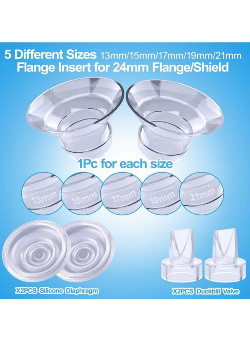 Flange Inserts 13/15/17/19/21mm for Momcozy Wearable Breast Pump S12 Pro/S9 Pro/S12/S9, Compatible with TSRETE/Spectra/Medela 24mm Flanges Includes Silicone Diaphragm & Duckbill Valves (5 Sizes) - Image 4