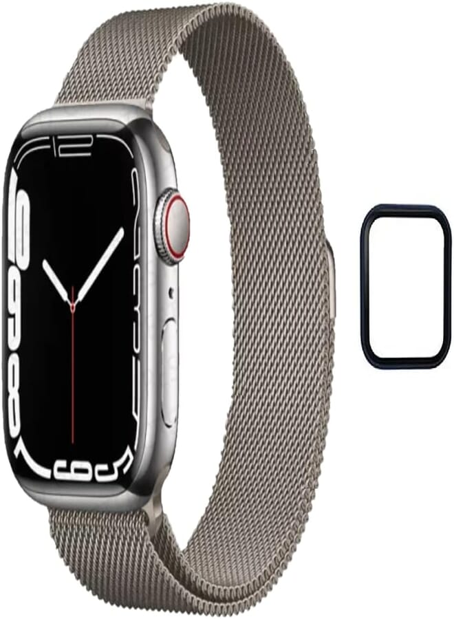 Dado Milanese Loop Strap for Apple Watch 7/SE/6/5/4/3/2/1, Stainless Steel Mesh type Band with Add on Screen Protector, 45mm/44mm/42mm