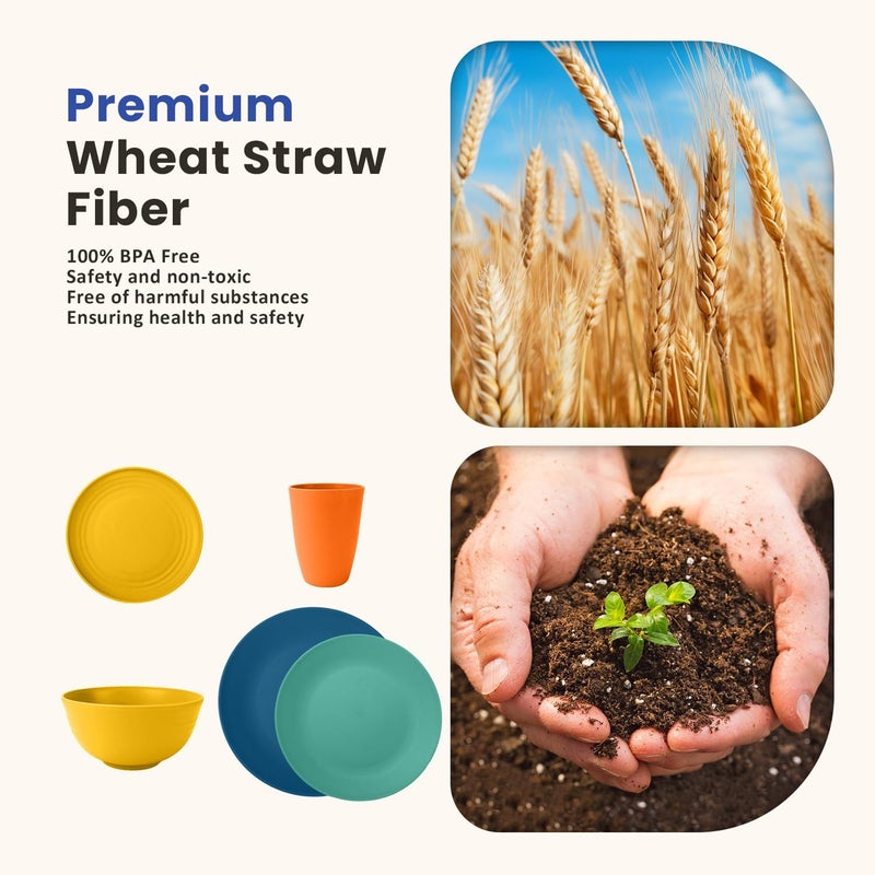 Homienly 40-Piece Premium Wheat Straw Dinnerware Sets, Service for 8, Unbreakable Plates and Bowls Set - Cups Sets, Dinner Plates, Bowls for Kitchen,Dishwasher and Microwave Safe Dishes Set - Multi - Image 3