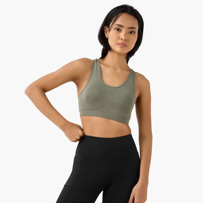 ADOT by Splash Textured Racerback Sports Bra with Scoop Neck