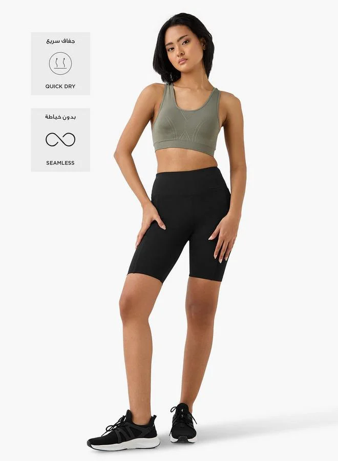 ADOT by Splash Textured Scoop Neck Sports Bra with Removable Pads and Racerback