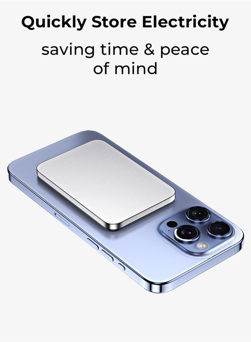 glassology Mini Powerbank 5000mAh PD 22.5W + 15W Wireless, Type-C Input Output, Multi-Device Charging, Silver Compatible with All Apple Devices - Image 4