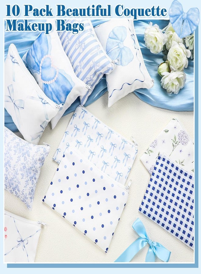 Reginary 10 Pack Coquette Blue Bow Cosmetic Bag for Woman Wedding Christmas Blue Aesthetic Makeup Bag Lovely Heart Preppy Pouch Zipper Coquette Birthday Party Favor Supplies for Team Bestie Family - Image 3