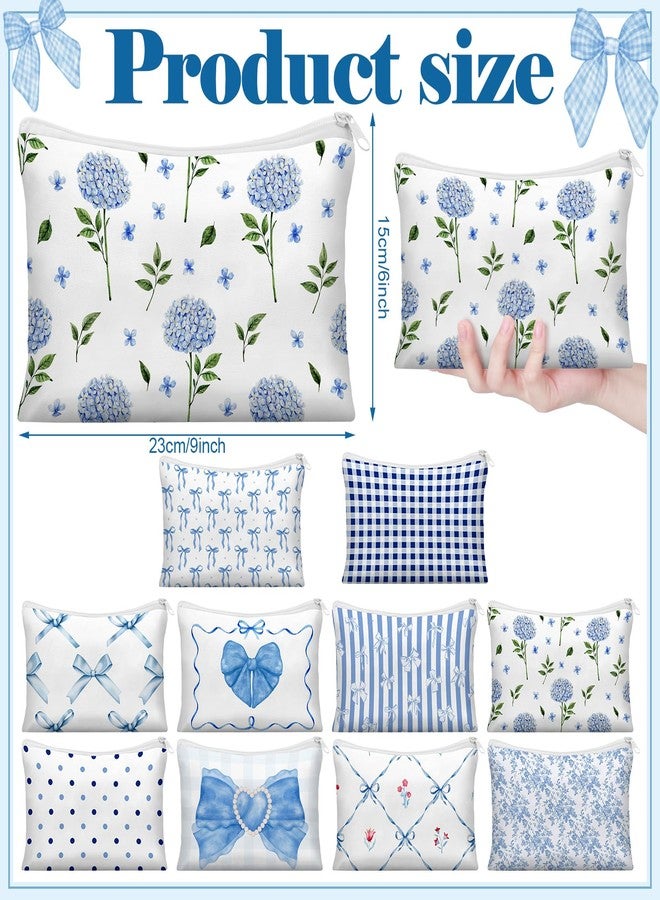 Reginary 10 Pack Coquette Blue Bow Cosmetic Bag for Woman Wedding Christmas Blue Aesthetic Makeup Bag Lovely Heart Preppy Pouch Zipper Coquette Birthday Party Favor Supplies for Team Bestie Family - Image 2