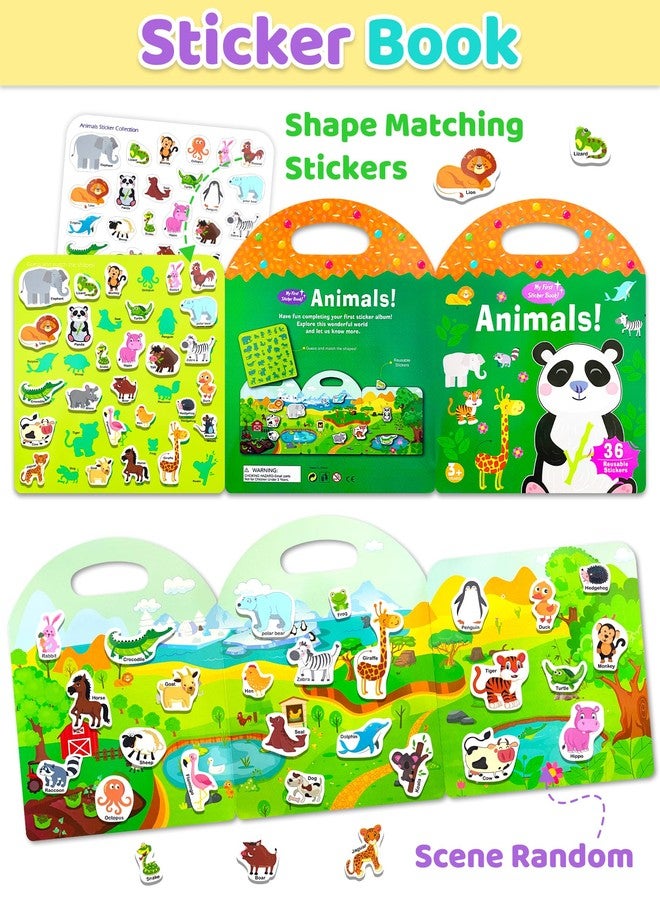 Benresive Reusable Sticker Books for Kids 2-4, Sticker Books for Toddlers 1-3 2-4, Toddler Travel Toys Activities Crafts Gifts - Animals - Image 2