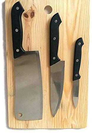 Ngel Stainless Steel Kitchen 5Pcs Knife Set with Wooden Chopping Board Scissor Vegetable Meat Cutting - Image 2
