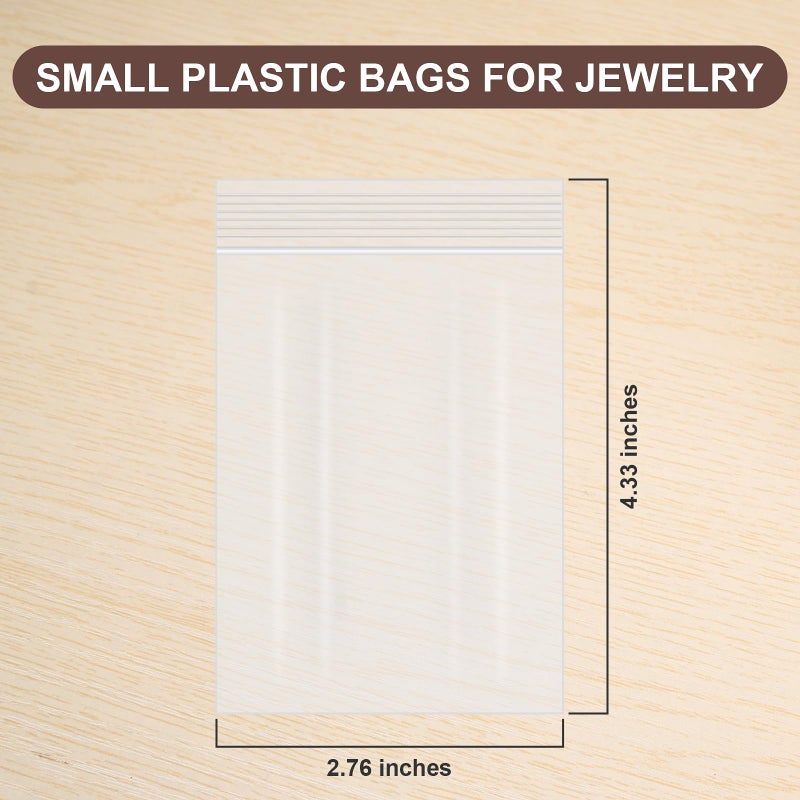 WEGOUP 100 PCS Jewelry Bags, 2.76" x 4.33" Small Plastic Bags, 2 Mil Clear Little Zip Bag, Poly Baggies with Resealable Zip for Small Business, Storage, Gifts, Jewelry, Candy, Screws - Image 2