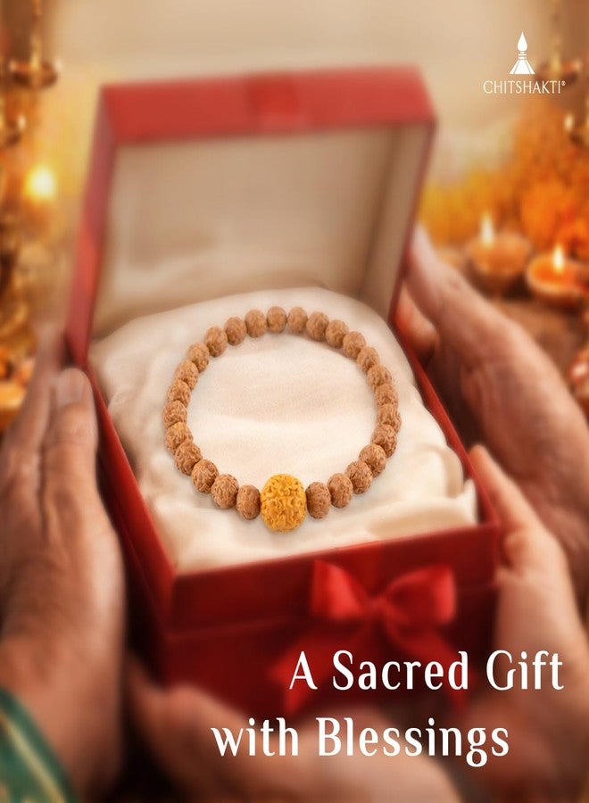 Chitshakti Panchmukhi Rudraksha Stretch Bracelet | 7 mm Natural Rudraksha Beads with 12 mm Guru Bead | Unisex Spiritual Bracelet - Image 5