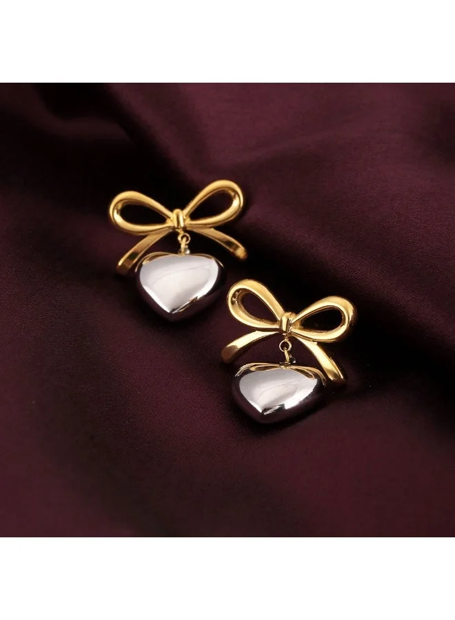بالموناس PALMONAS Dual Tone Plated Bi-metal Wrapped With Love Heart Earrings
 for Women