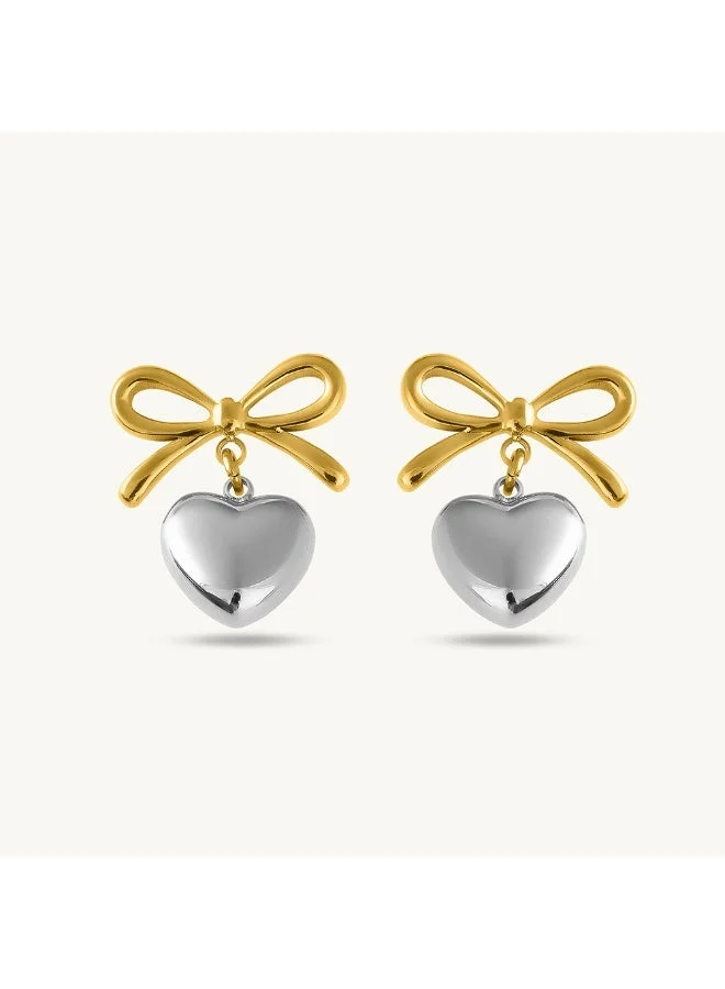 بالموناس PALMONAS Dual Tone Plated Bi-metal Wrapped With Love Heart Earrings
 for Women