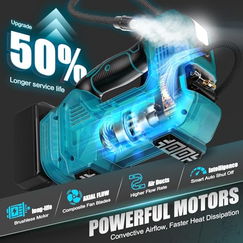 DIYtoolifz 160PSI Cordless Tire Inflator Compatible with Makita 18V Air Compressor, Portable Air Pump Automatic Shut Off, LED Light, Digital Pressure Gauge for Cars Motorcycles Bike Ball (Bare Tool) - Image 2