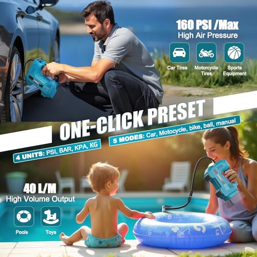 DIYtoolifz 160PSI Cordless Tire Inflator Compatible with Makita 18V Air Compressor, Portable Air Pump Automatic Shut Off, LED Light, Digital Pressure Gauge for Cars Motorcycles Bike Ball (Bare Tool) - Image 5