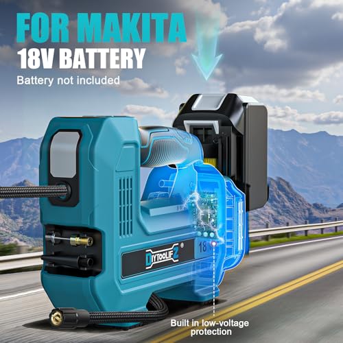 DIYtoolifz 160PSI Cordless Tire Inflator Compatible with Makita 18V Air Compressor, Portable Air Pump Automatic Shut Off, LED Light, Digital Pressure Gauge for Cars Motorcycles Bike Ball (Bare Tool) - Image 4