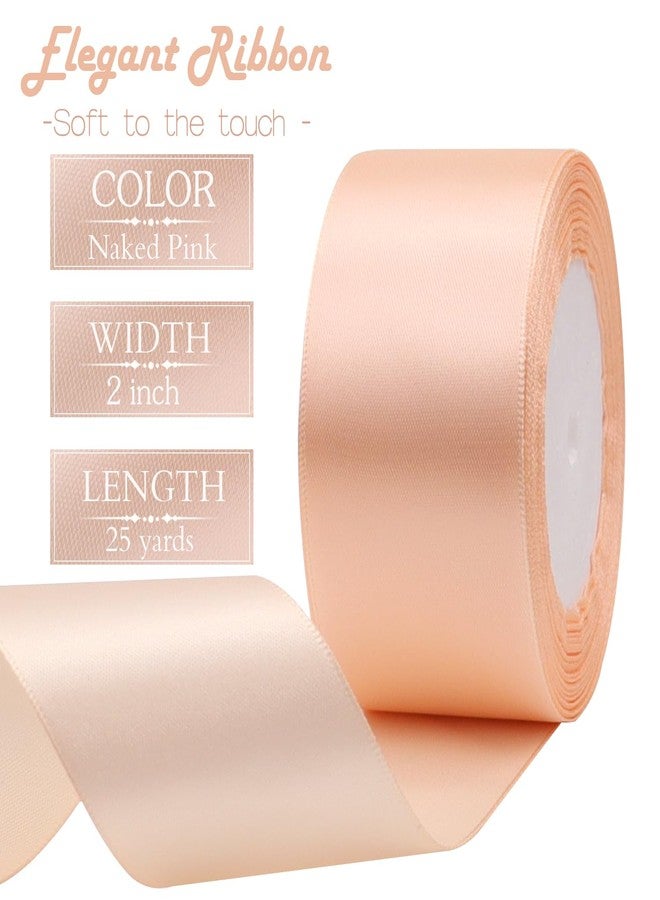 RIUNBB Solid Satin Ribbon 25 Yards Solid Polyester Fabric Ribbon for Gift Wrapping Wedding Christmas Baby Shower Birthday Party Decoration Handmade Immortal Flower Craft (Naked Pink, 2 Inch) - Image 3