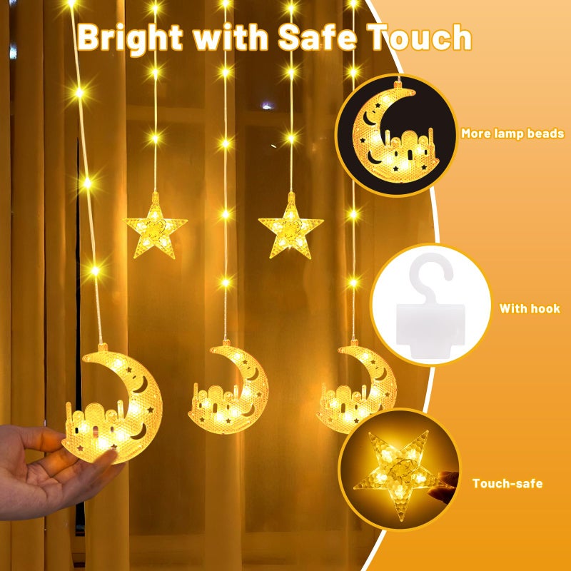 FIALAME Ramadan Lights Decorations,130 LED Ramadan Decorations for Home 2026,Moon and Star Curtain String Lights with Remote Timer,8 Lighting Modes,Eid Decorations for Indoor Window Bedroom Party Holiday - Image 5