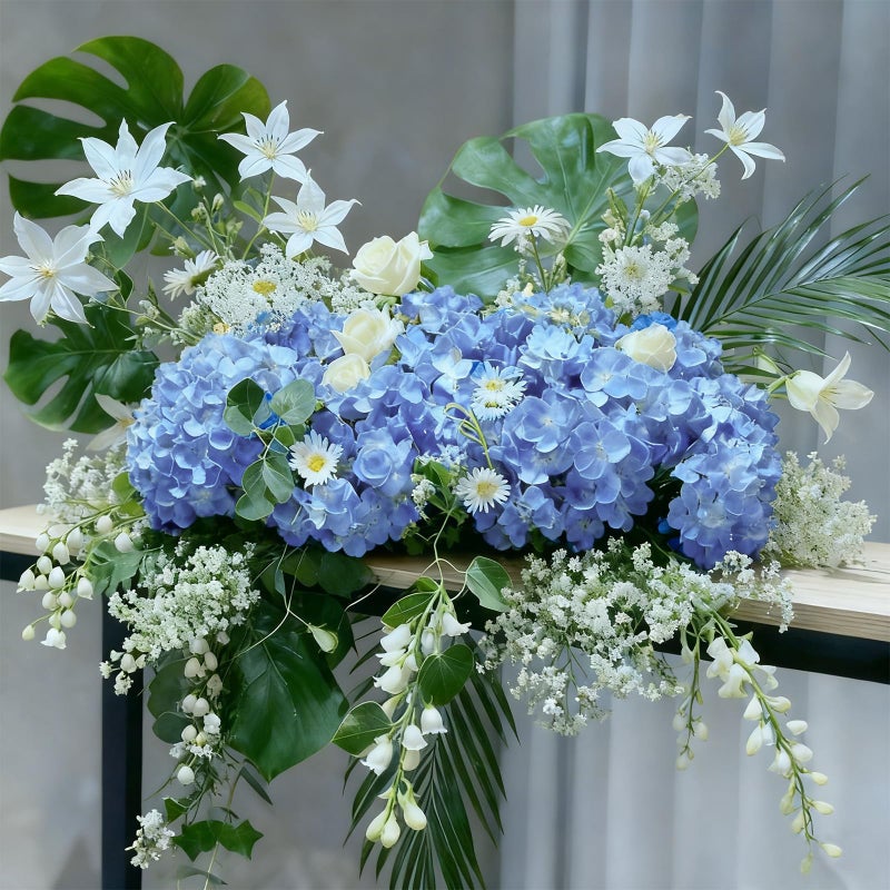 Cherica 65Pcs Blue Hydrangea Artificial Flowers Bulkï¼ŒRealistic Silk Fake Flowers with Stemsï¼ŒFaux Hydrangea Flowers for Wedding Home Decor Centerpieces Living Room Garden Party Baby Shower Decoration - Image 4