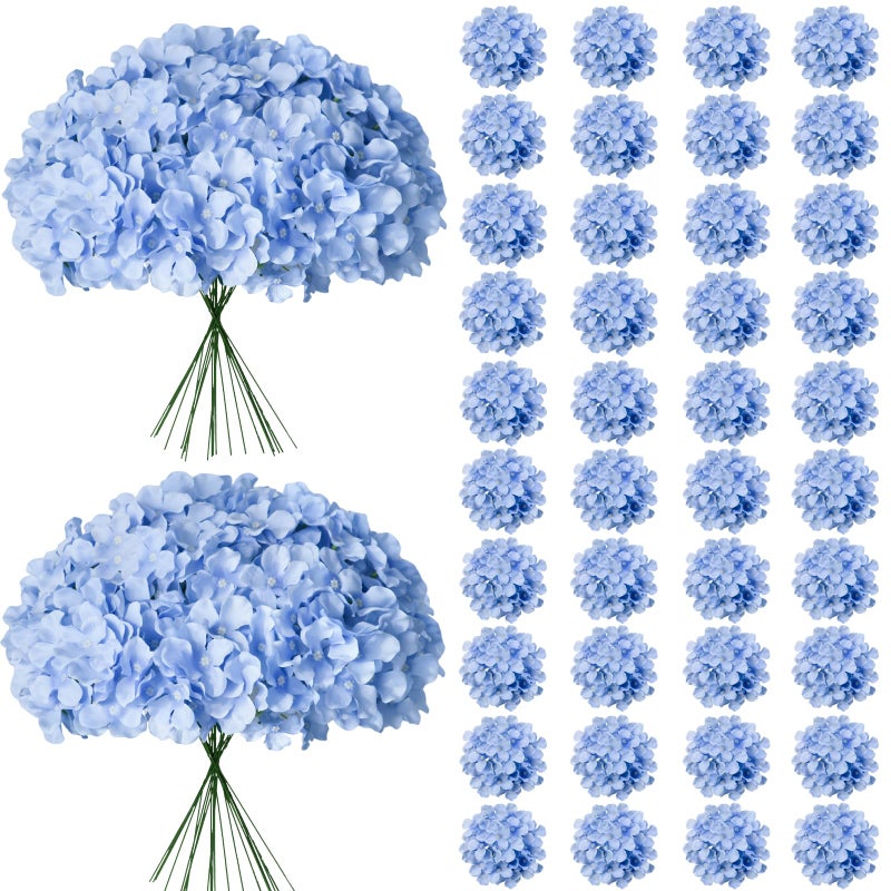 Cherica 65Pcs Blue Hydrangea Artificial Flowers Bulkï¼ŒRealistic Silk Fake Flowers with Stemsï¼ŒFaux Hydrangea Flowers for Wedding Home Decor Centerpieces Living Room Garden Party Baby Shower Decoration - Image 1