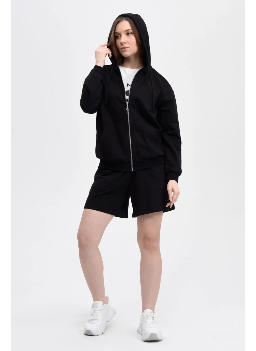 Defy'S Women's Hooded Zipper Oversize Sweatshirt Black - S