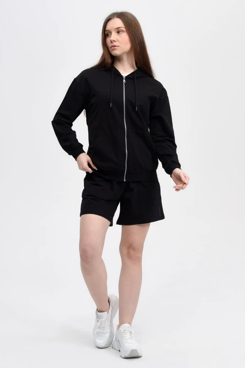Defy's Women's Hooded Zipper Oversize Sweatshirt Black - S
