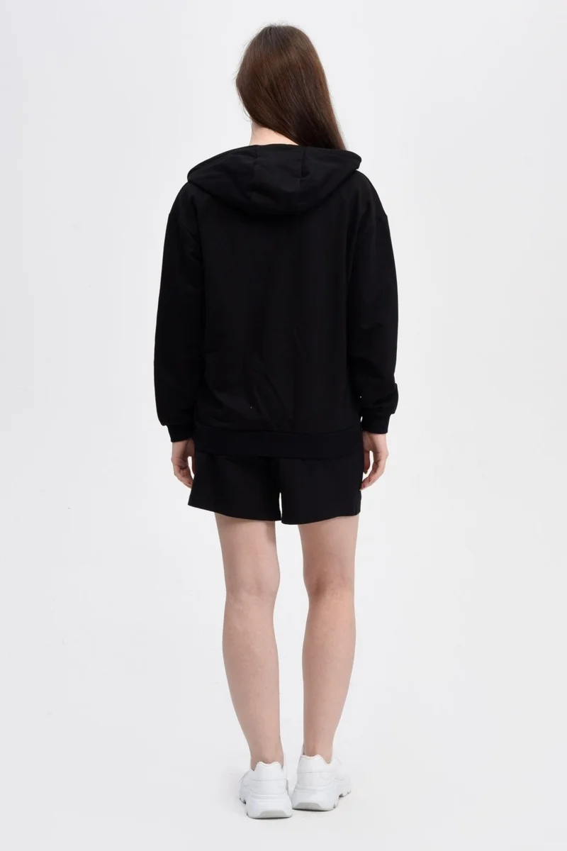 Defy's Women's Hooded Zipper Oversize Sweatshirt Black - S