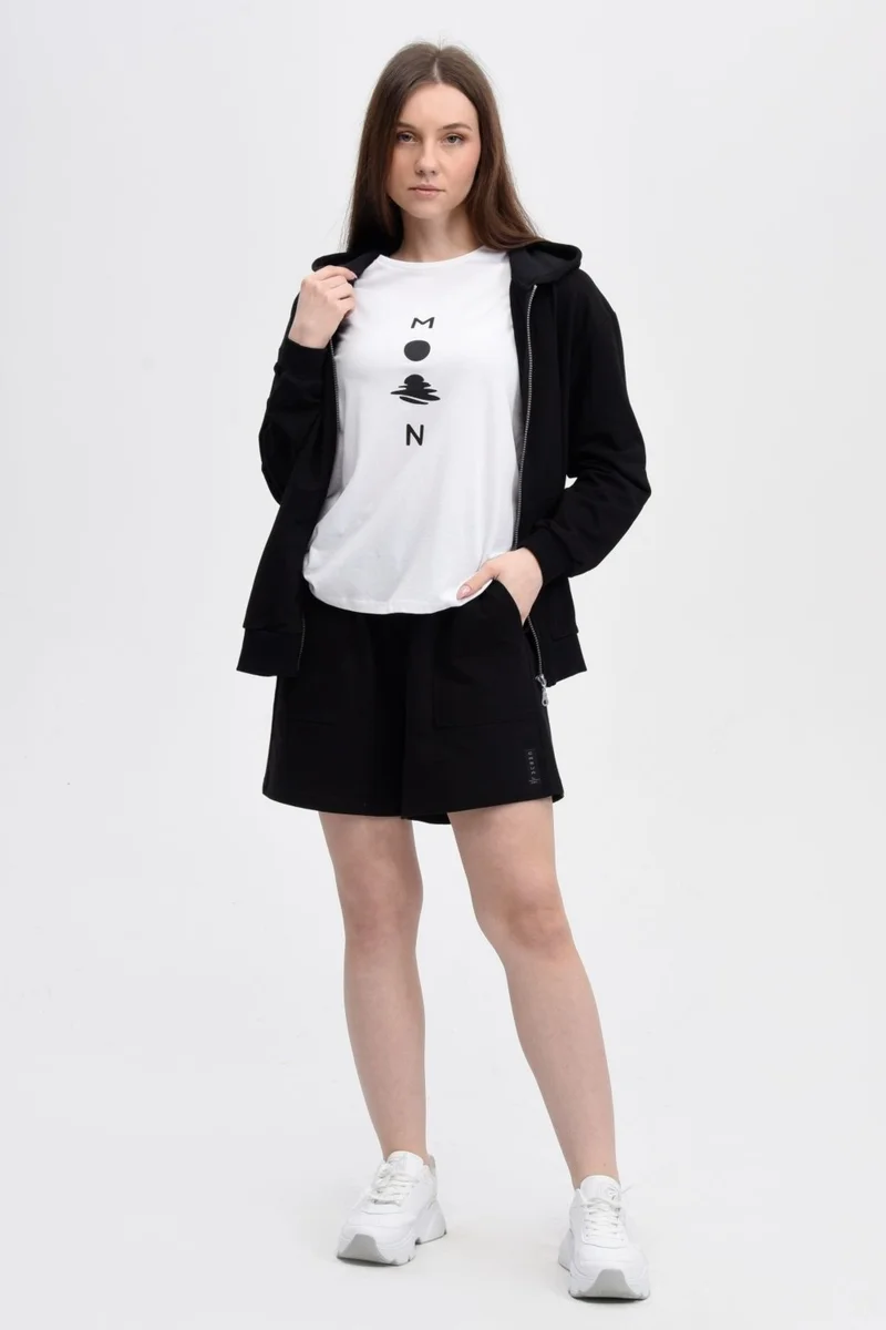 Defy's Women's Hooded Zipper Oversize Sweatshirt Black - S